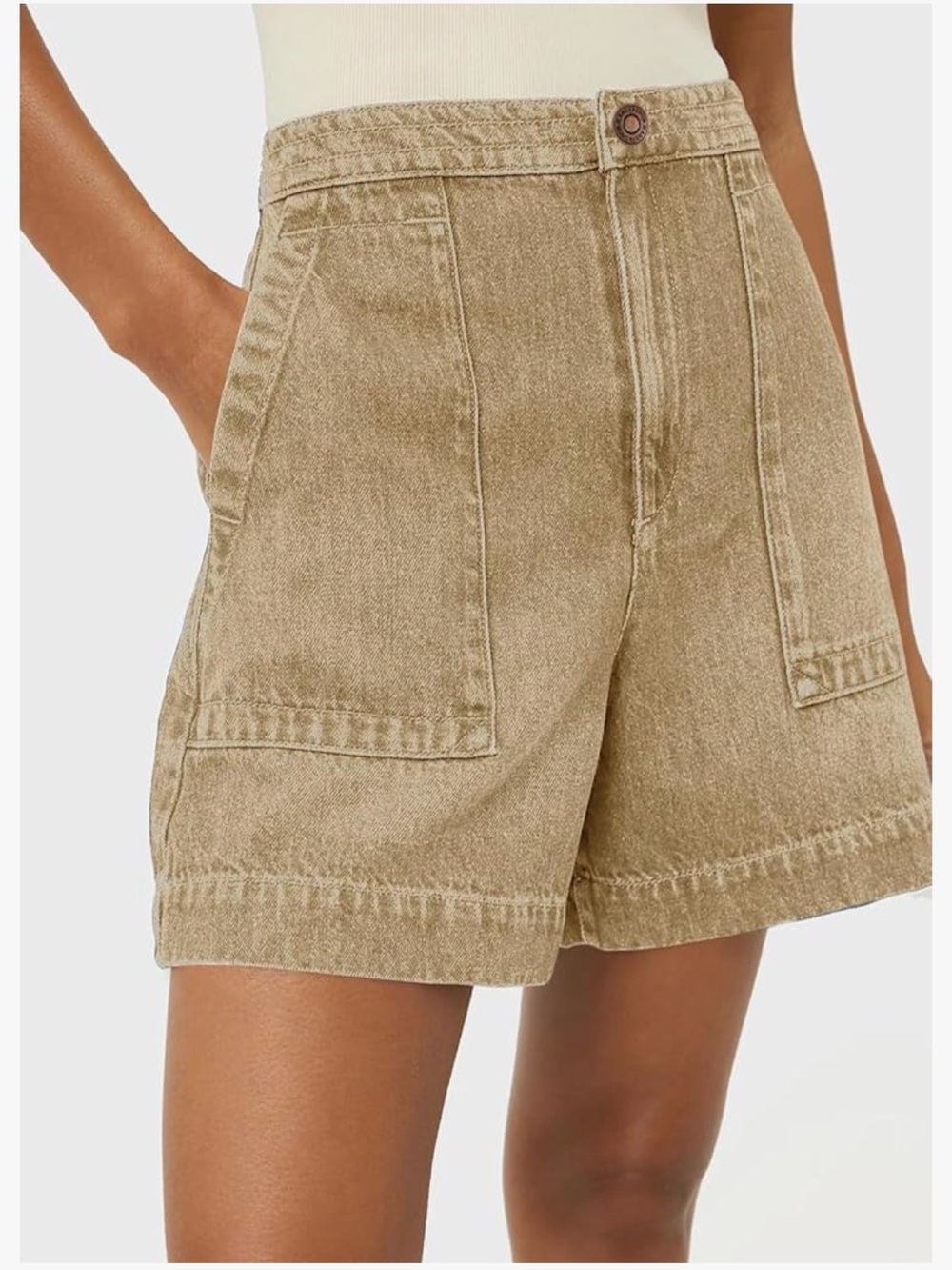 High-Rise Utility Jean Shorts in Taupe